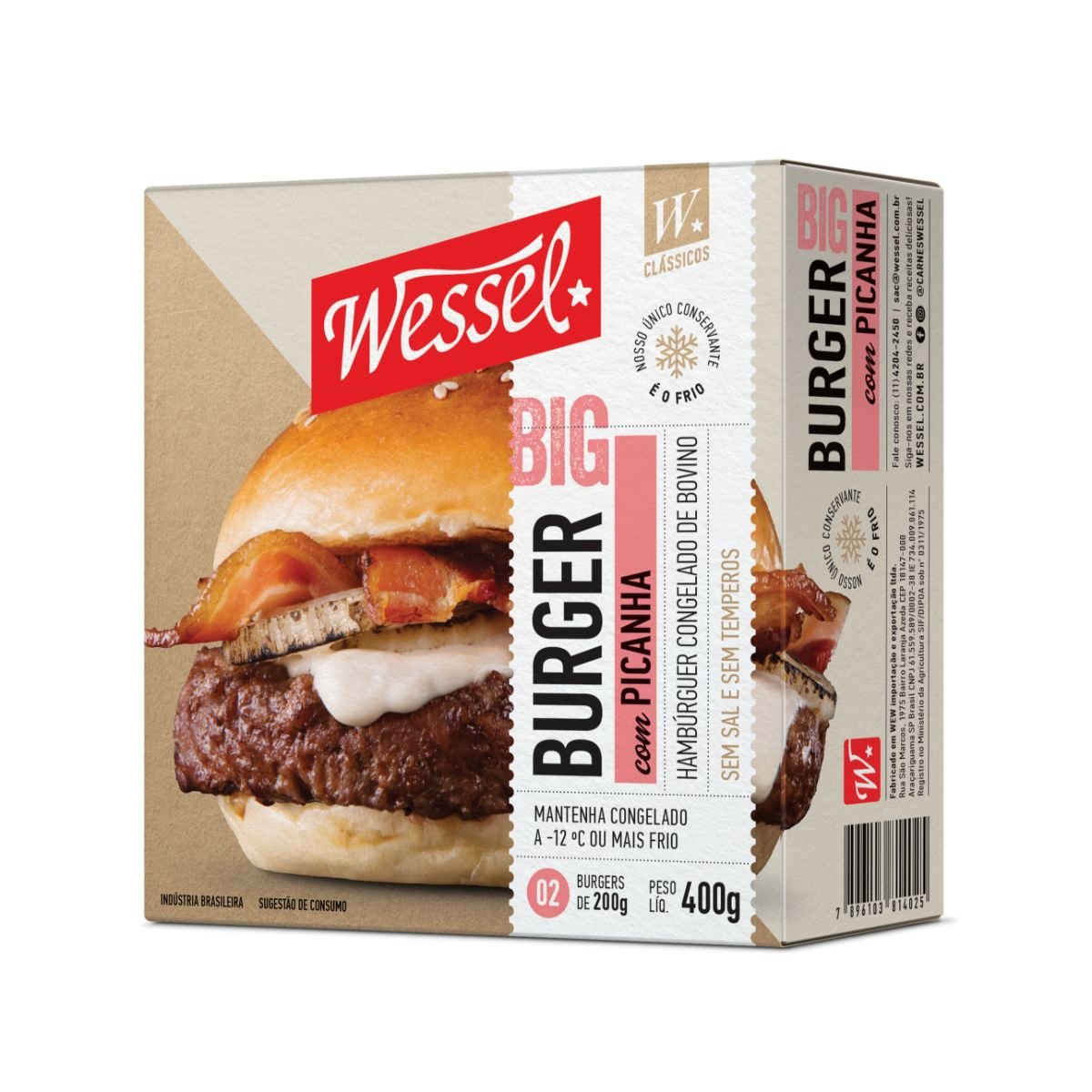 Hambúrguer de Carne Bovina Picanha Wessel Caixa 400g 2 Unidades