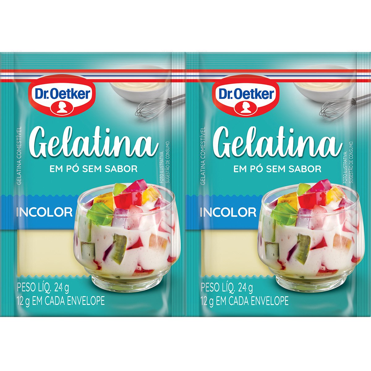 Dr. Oetker Gelatina em Pó Incolor Sem Sabor Mais Consistência Para as Receitas Sobremesas Bolos Tortas e Doces 24g