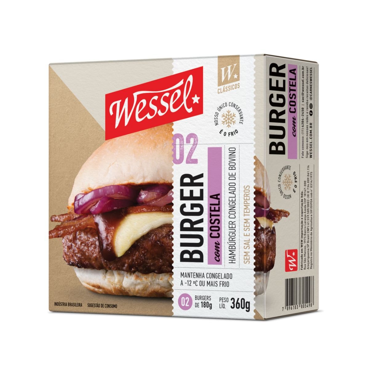 Hambúrguer de Carne Bovina Costela Wessel Caixa 360g 2 Unidades