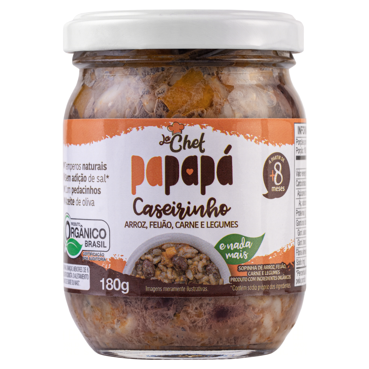 Caseirinho Orgânico Arroz, Feijão, Carne e Legumes Papapá La Chef Vidro 180g