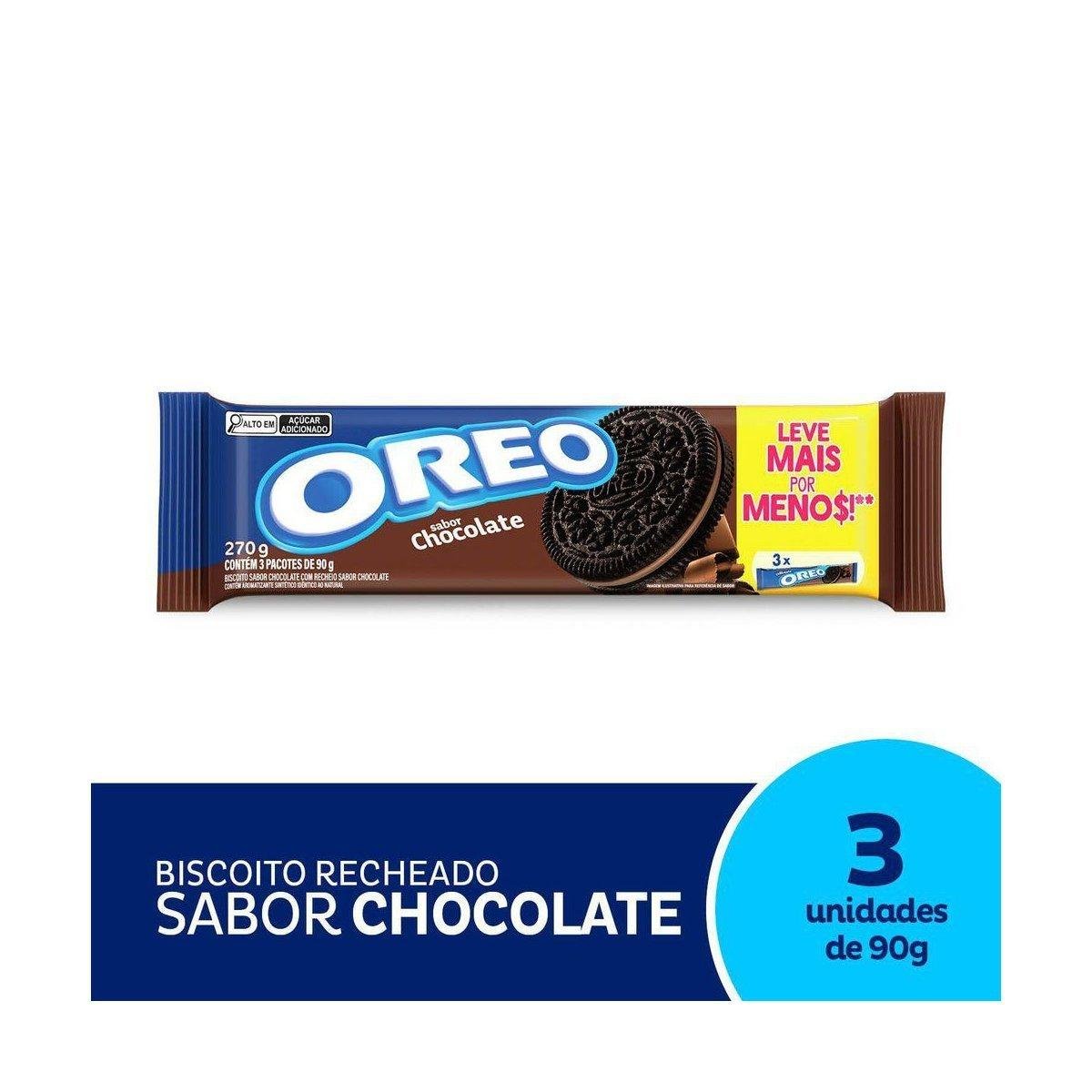 Biscoito recheado Oreo chocolate embalagem econômica multipack 270g