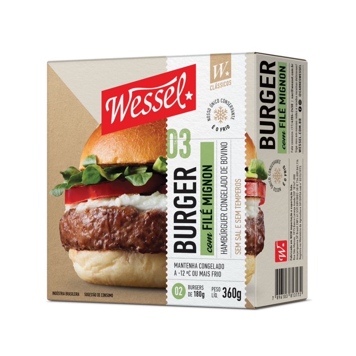 Hambúrguer de Carne Bovina Filé Mignon Wessel Caixa 360g 2 Unidades