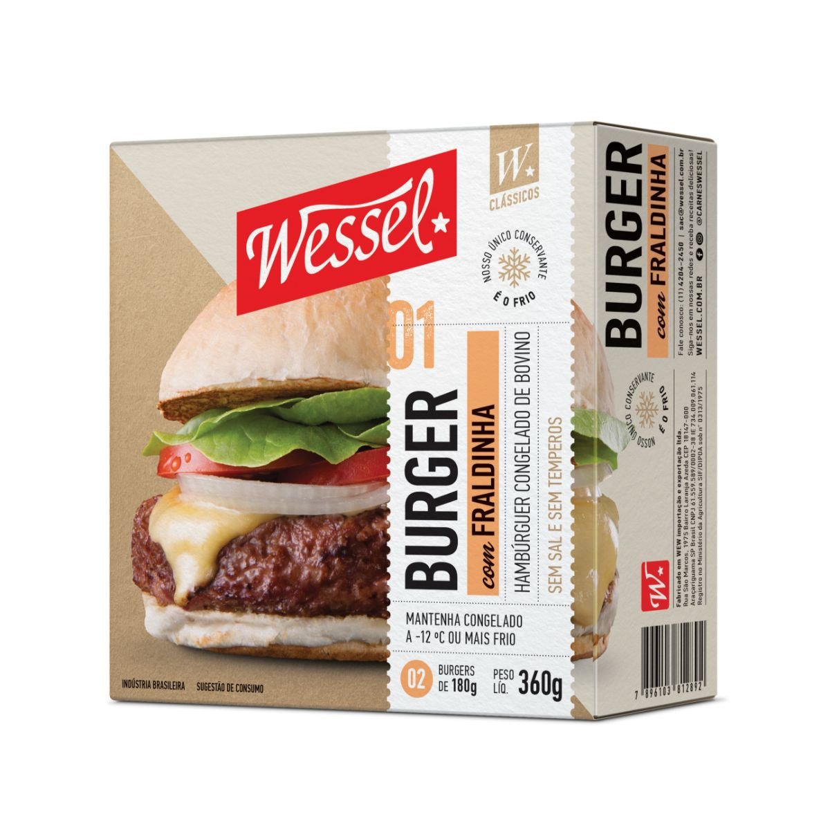 Hambúrguer de Carne Bovina Fraldinha Blend Wessel Caixa 360g 2 Unidades