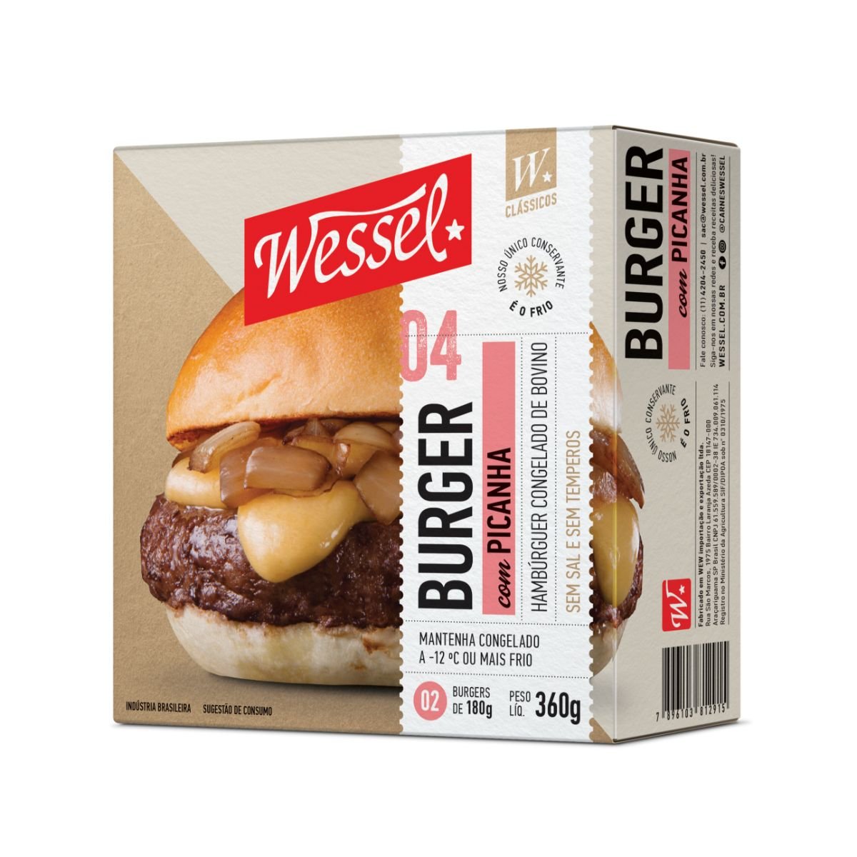 Hambúrguer de Carne Bovina Picanha Wessel Caixa 360g 2 Unidades