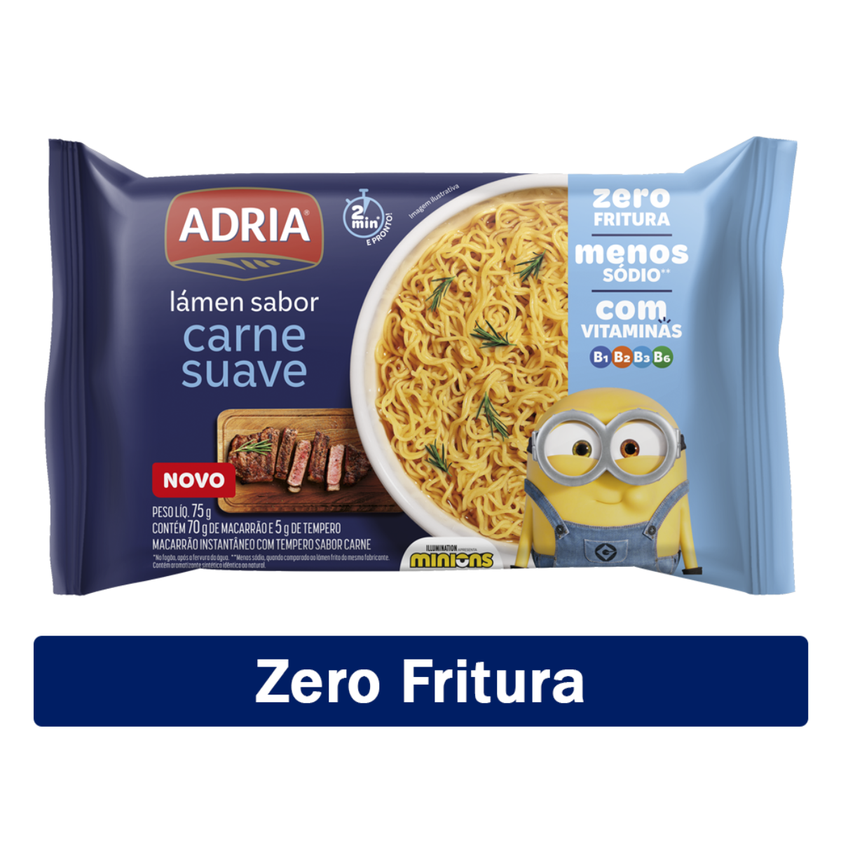 Macarrão Instantâneo Lámen Carne Suave Minions Adria Pacote 75g