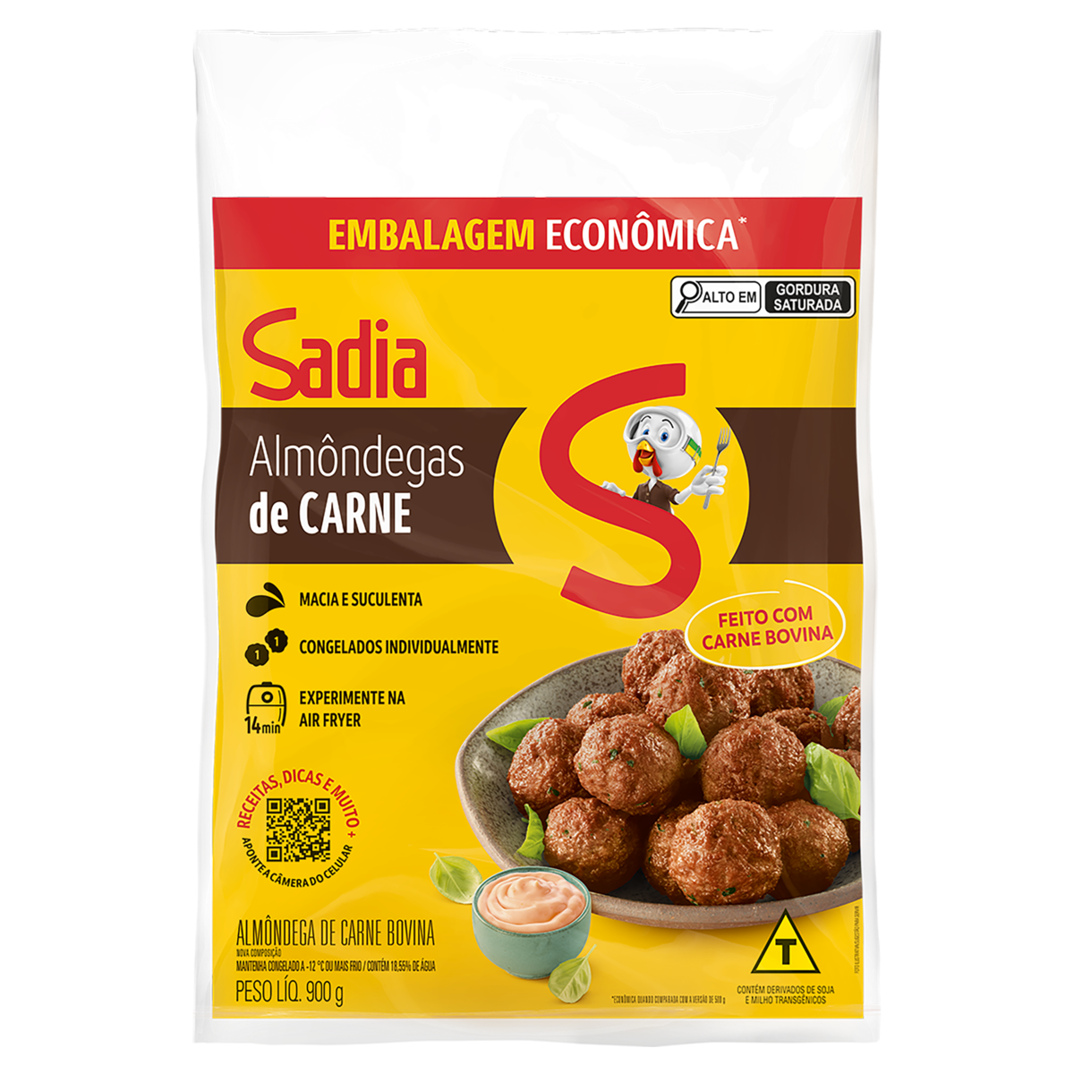 Almôndega de Carne Bovina Sadia Pacote 900g Embalagem Econômica