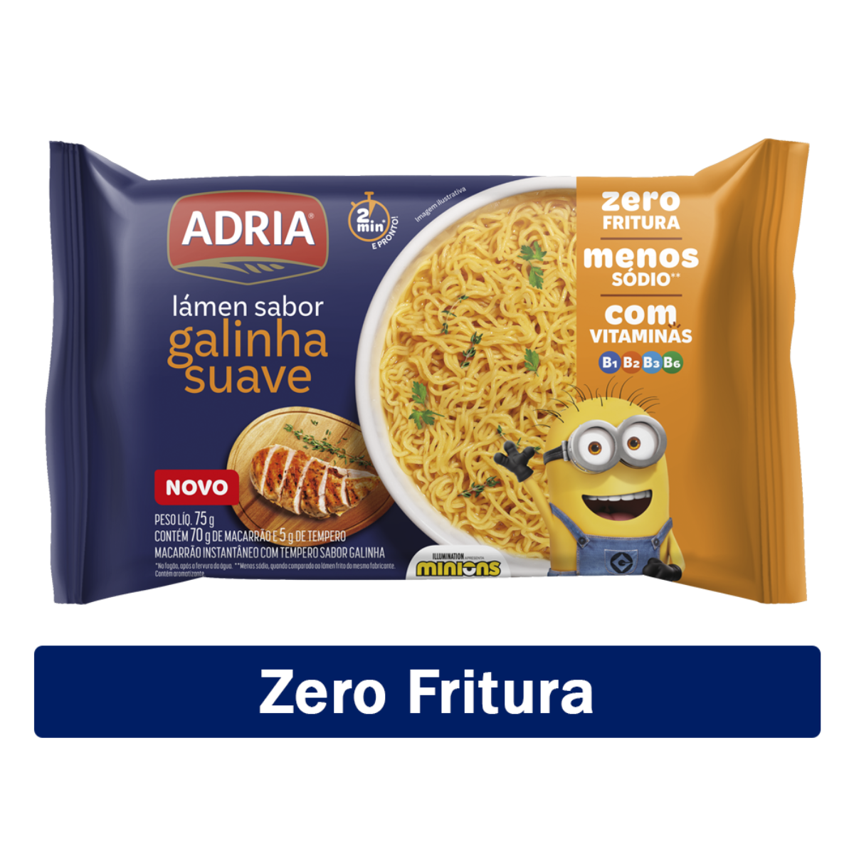Macarrão Instantâneo Lámen Galinha Suave Minions Adria Pacote 75g