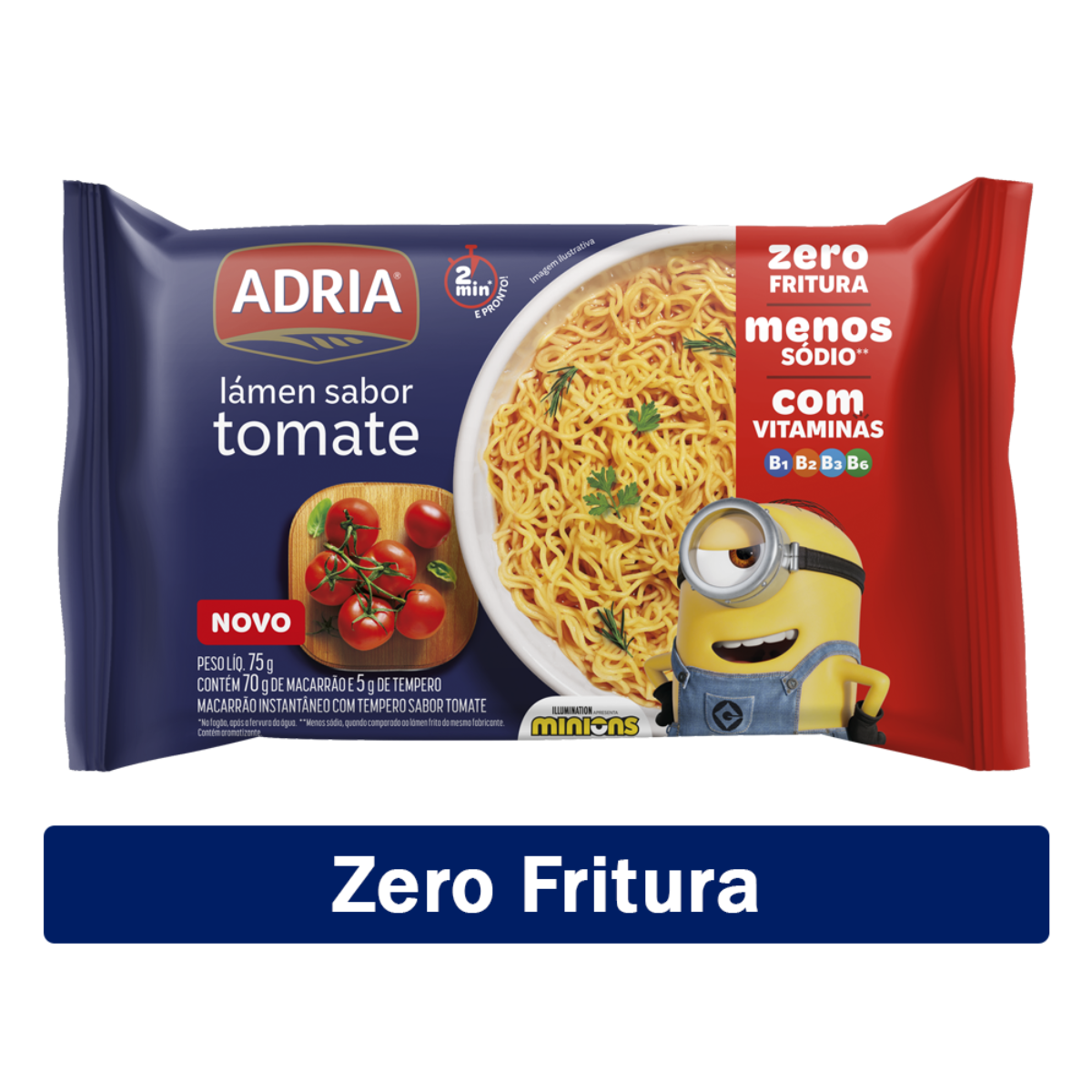 Macarrão Instantâneo Lámen Tomate Minions Adria Pacote 75g