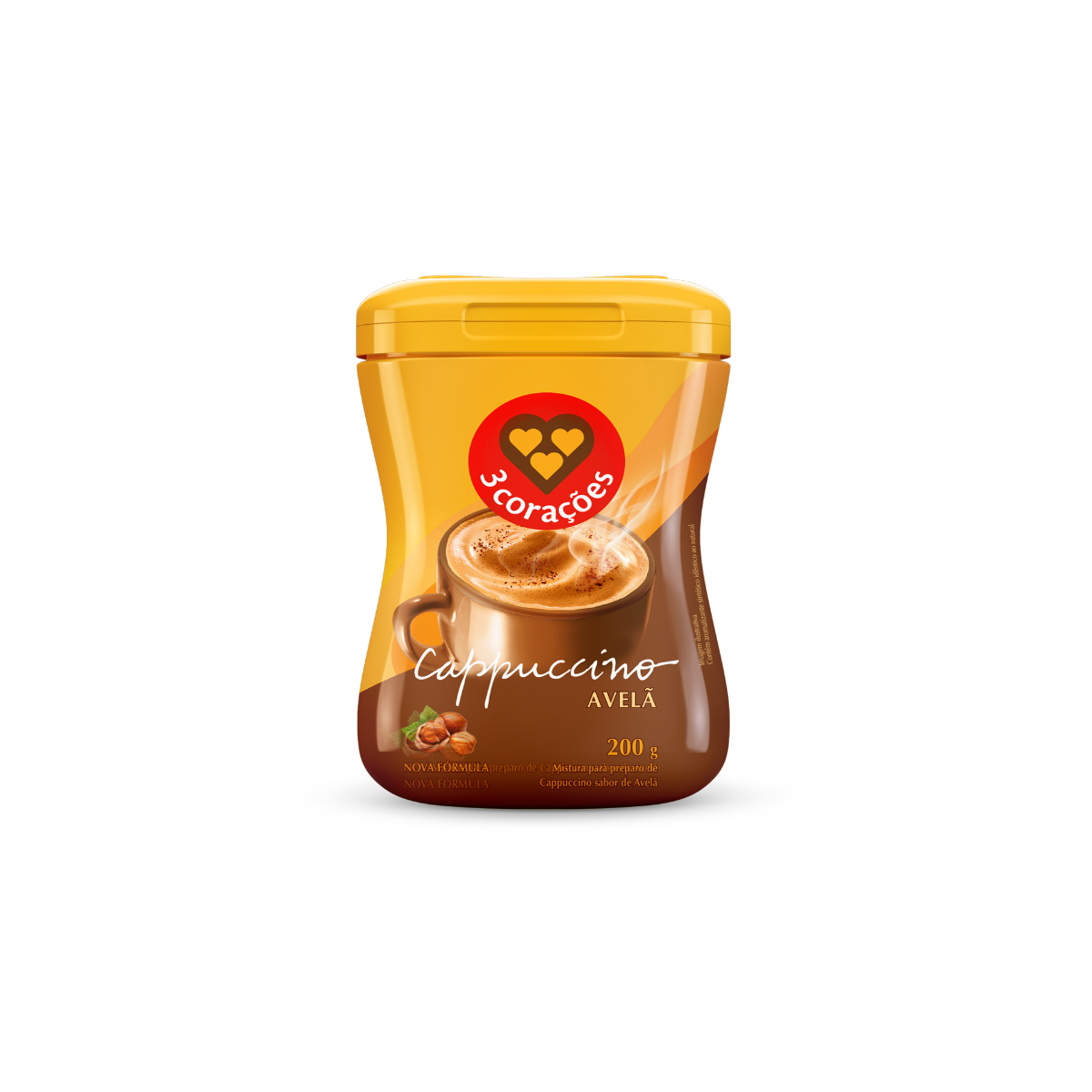 Cappuccino Solúvel Avelã 3 Corações Pote 200g