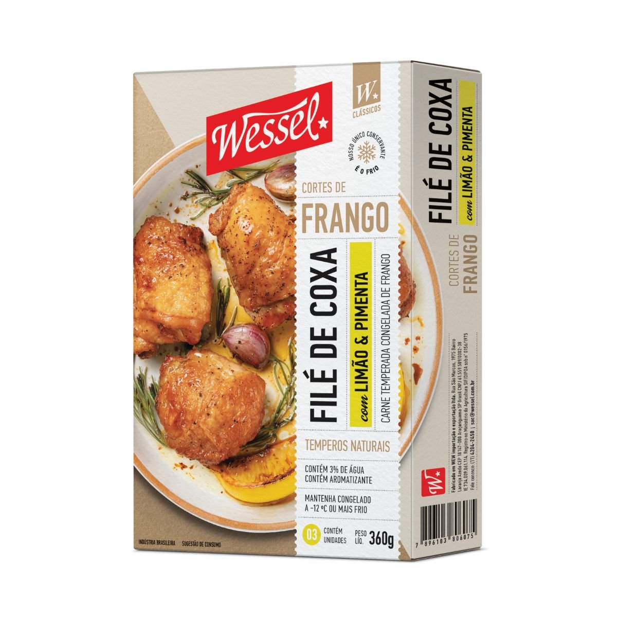Filé de Coxa de Frango Congelado Temperado Limão e Pimenta sem Osso Wessel 360g 3 Unidades