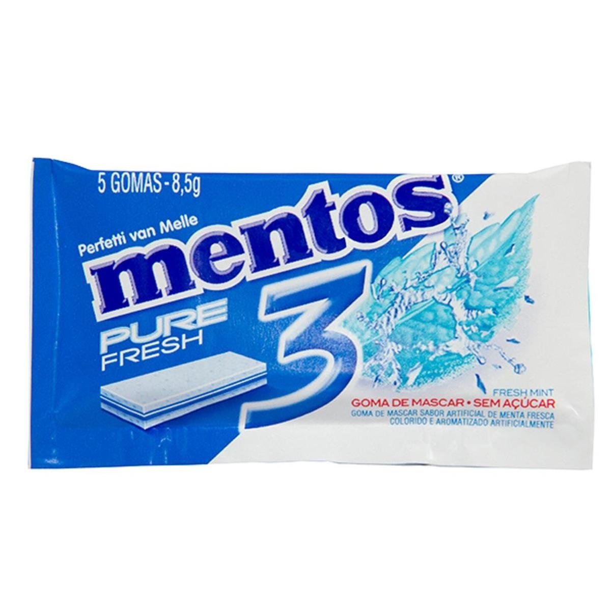 Goma de Mascar Sabor Fresh Mint MENTOS Pure 3D 8,5g com 5 Unidades