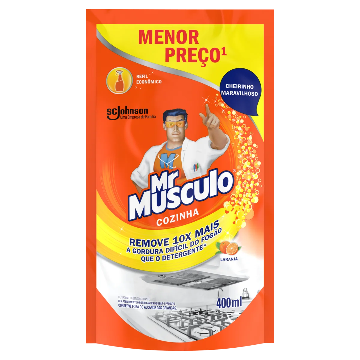 Limpador Desengordurante Cozinha Laranja Mr Músculo Sachê 400ml Refil Econômico