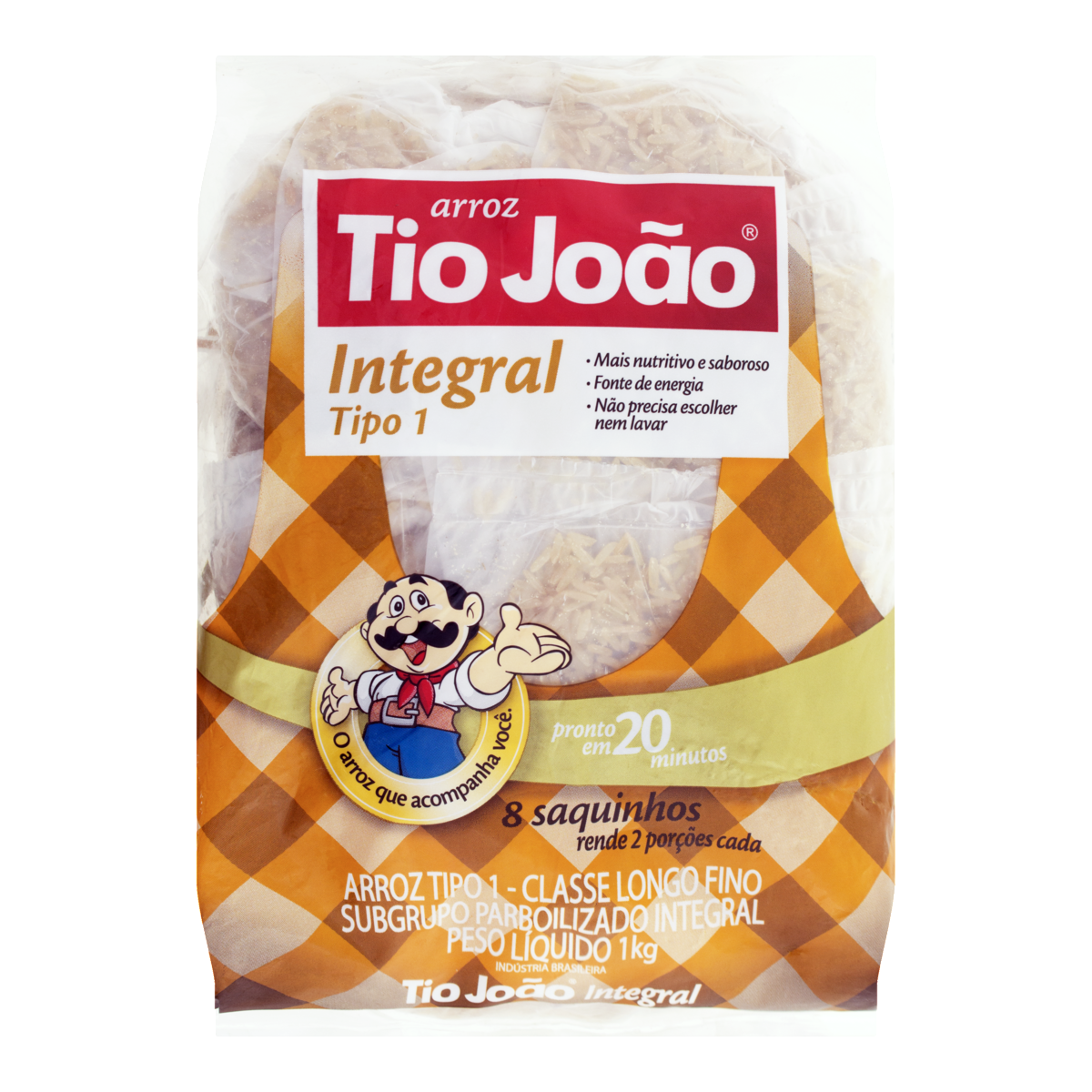 Arroz Parboilizado Integral Tipo 1 Tio João Pacote 1kg com 8 Saquinhos