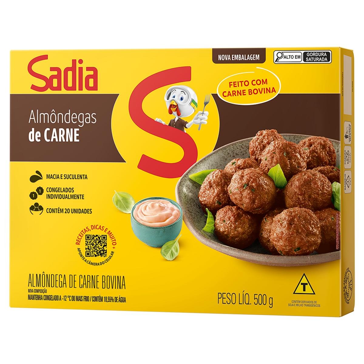 Almôndega de Carne Bovina Sadia Caixa 500g 20 Unidades