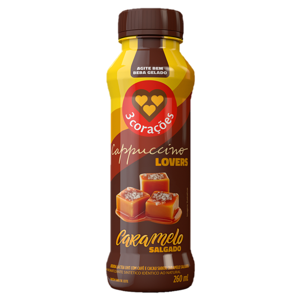 Bebida Láctea UHT Cappuccino Caramelo Salgado 3 Corações Lovers Frasco 260ml