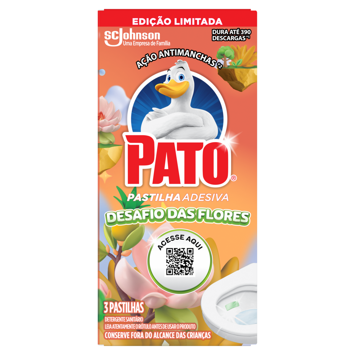 Detergente Sanitário Pastilha Adesiva Desafio das Flores Pato 3 Unidades