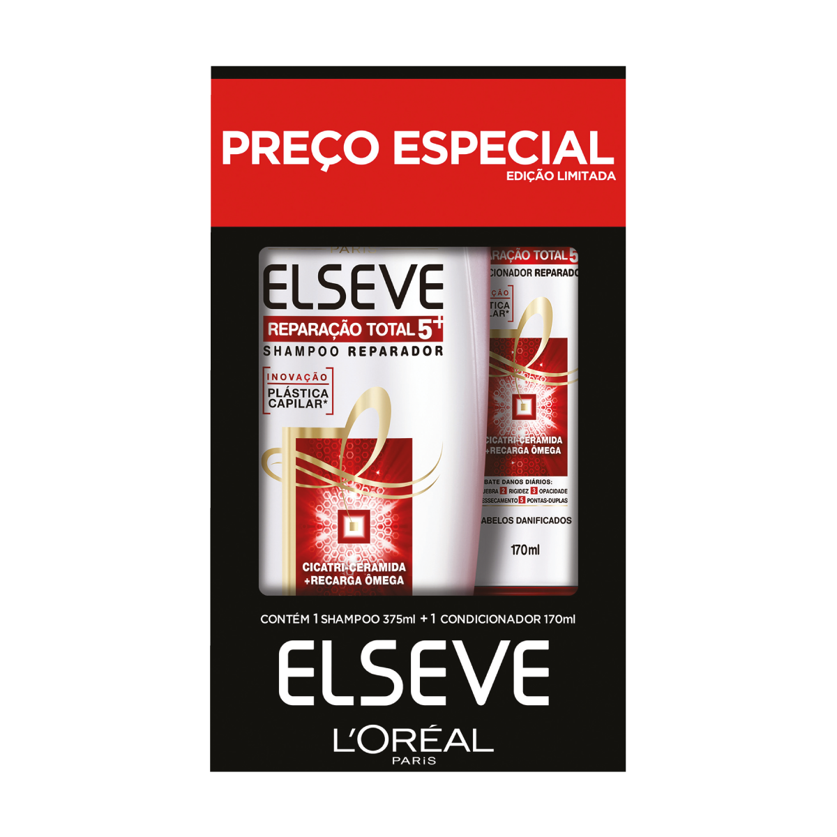 Kit Elseve Shampoo 375ml e Condicionador 170ml Reparação Total 5