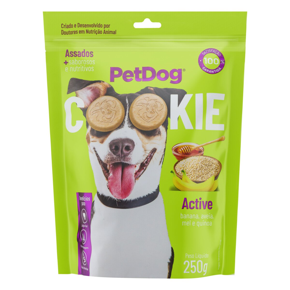 Cookie para Cães Banana, Aveia, Mel e Quinoa PetDog Active Pouch 250g