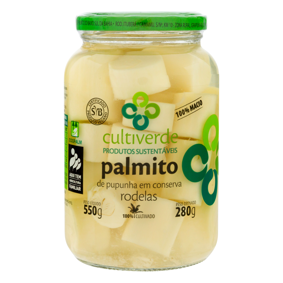 Palmito Pupunha em Conserva em Rodelas Cultiverde Vidro 280g