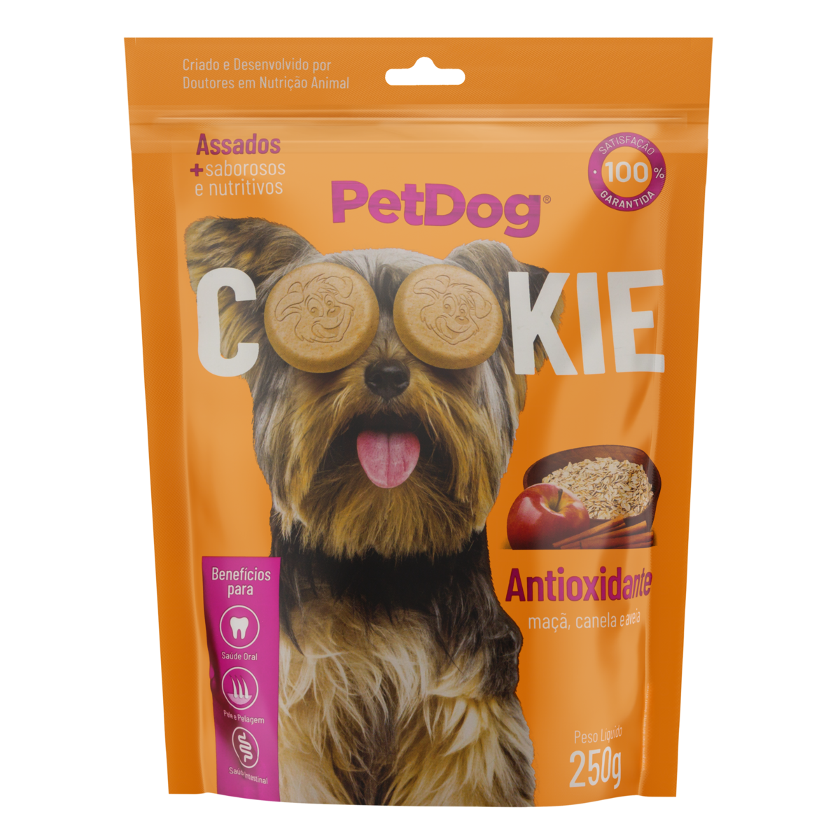 Cookie para Cães Maçã, Canela e Aveia PetDog Antioxidante Pouch 250g