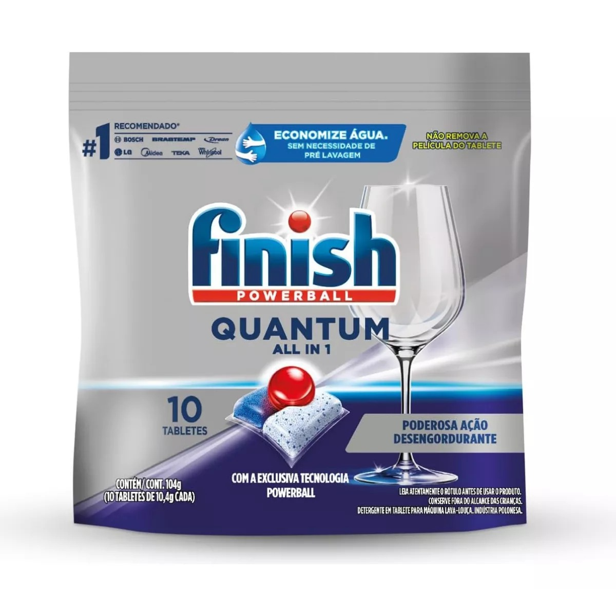 Detergente Tablete para Máquina de Lavar Louças Finish Powerball Quantum Ultimate Pouch 138g 10 Unidades