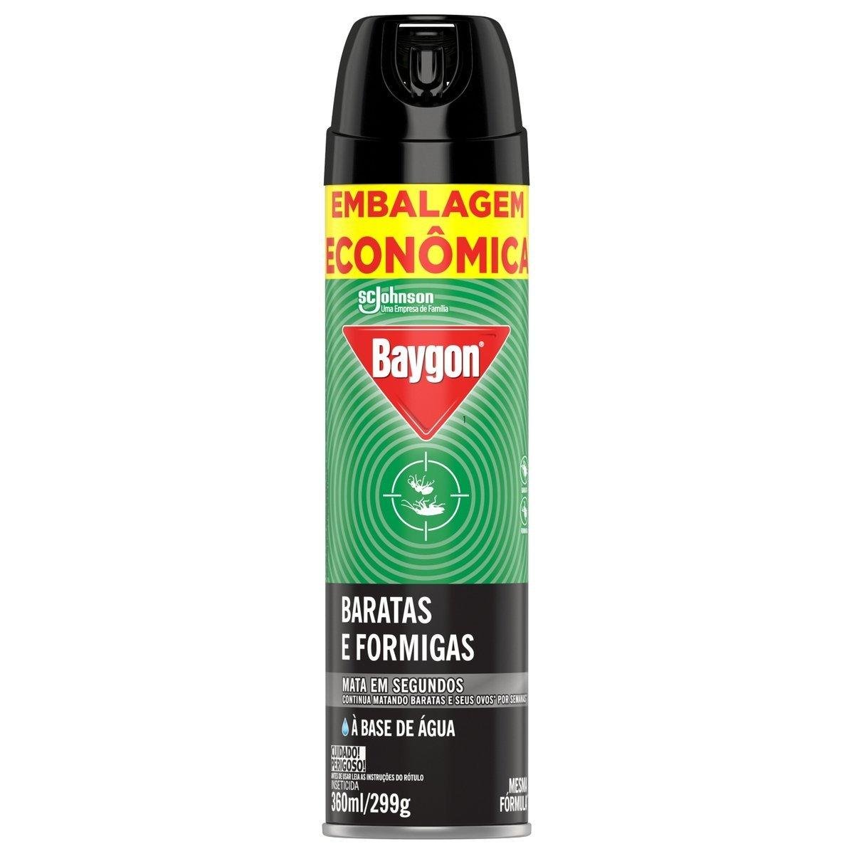 Inseticida Aerossol Mata Baratas e Formigas Base Água Baygon Frasco 360ml Spray Embalagem Econômica