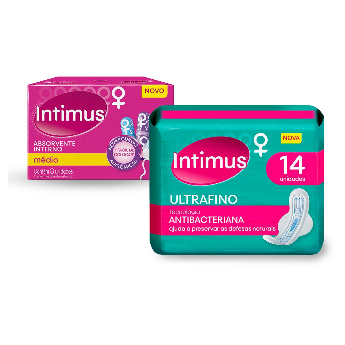 Kit Absorvente Interno Intimus Médio Caixa com 8 Unidades + Absorvente Externo Intimus Antibac com Abas 14 Unidades