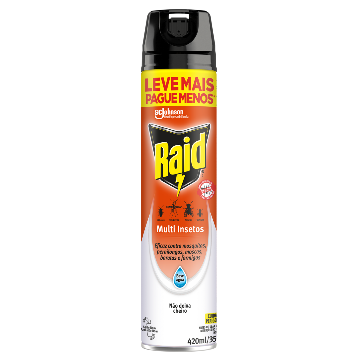 Inseticida Aerossol Multi-Insetos à Base de Água Raid Frasco 420ml Spray Leve Mais Pague Menos