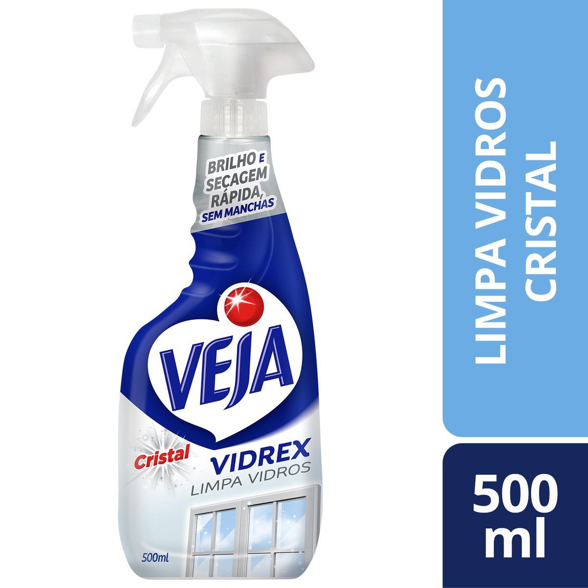 Limpa-Vidro Líquido Cristal Veja Vidrex Frasco 500ml Borrifador