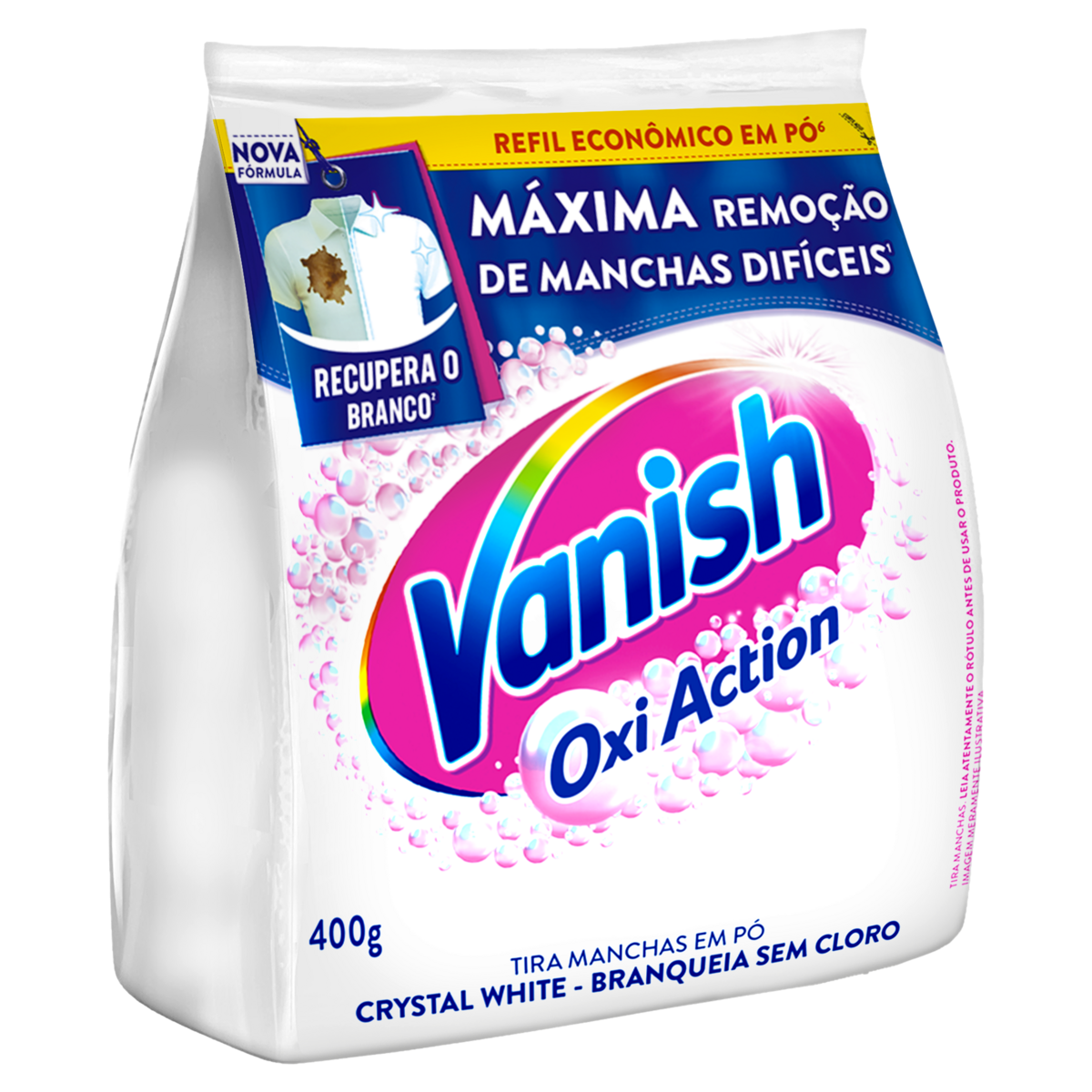 Tira-Manchas Pó Vanish Oxi Action Crystal White Pacote 400g Refil Econômico