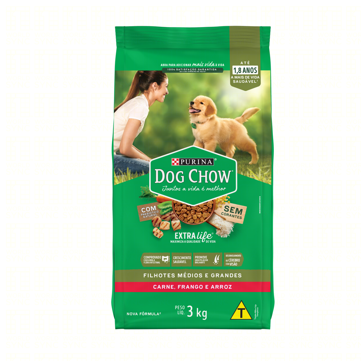 Ração Seca Premium para Cães Filhotes Frango Dog Chow 3kg