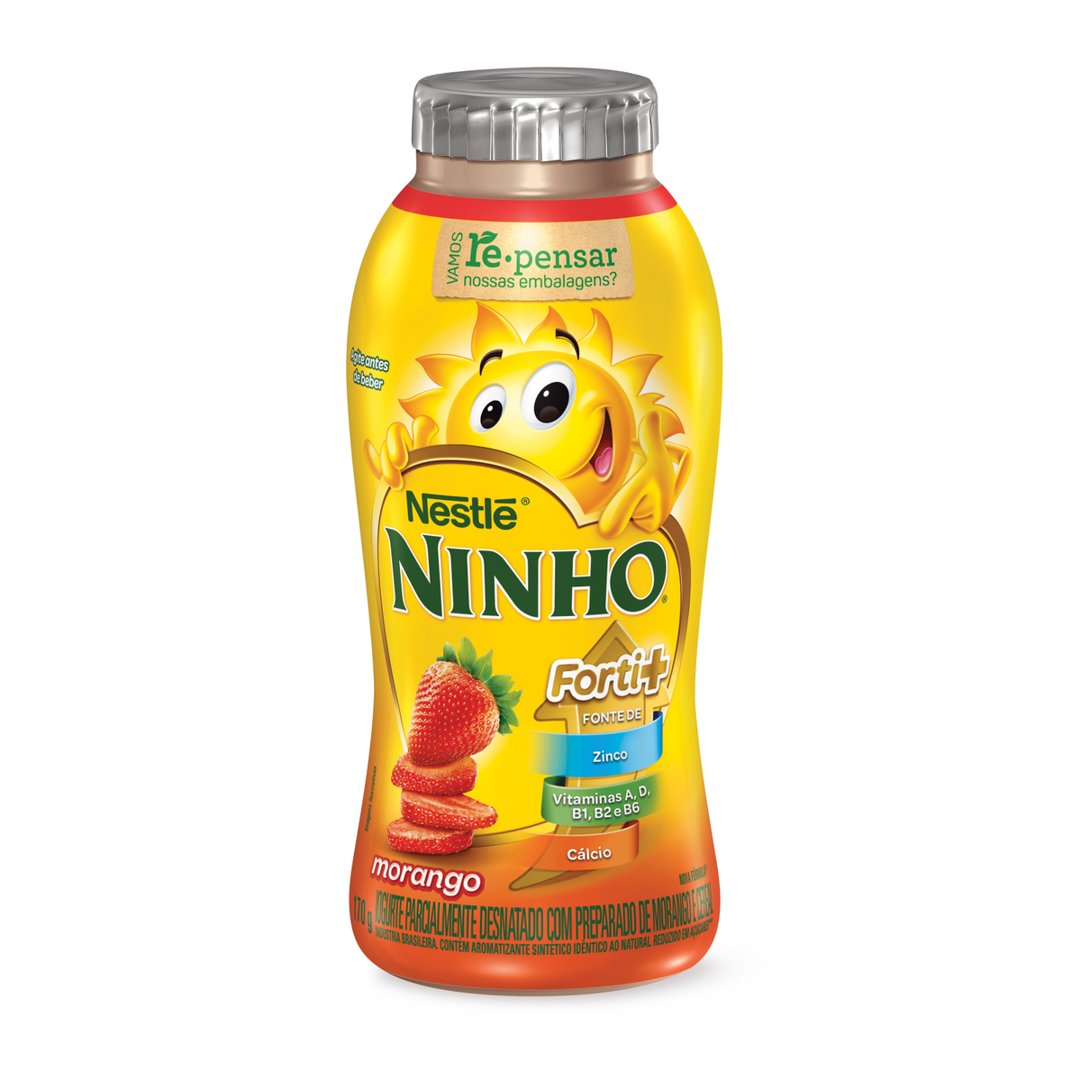 Iogurte Parcialmente Desnatado Morango Ninho Forti+ Frasco 170g
