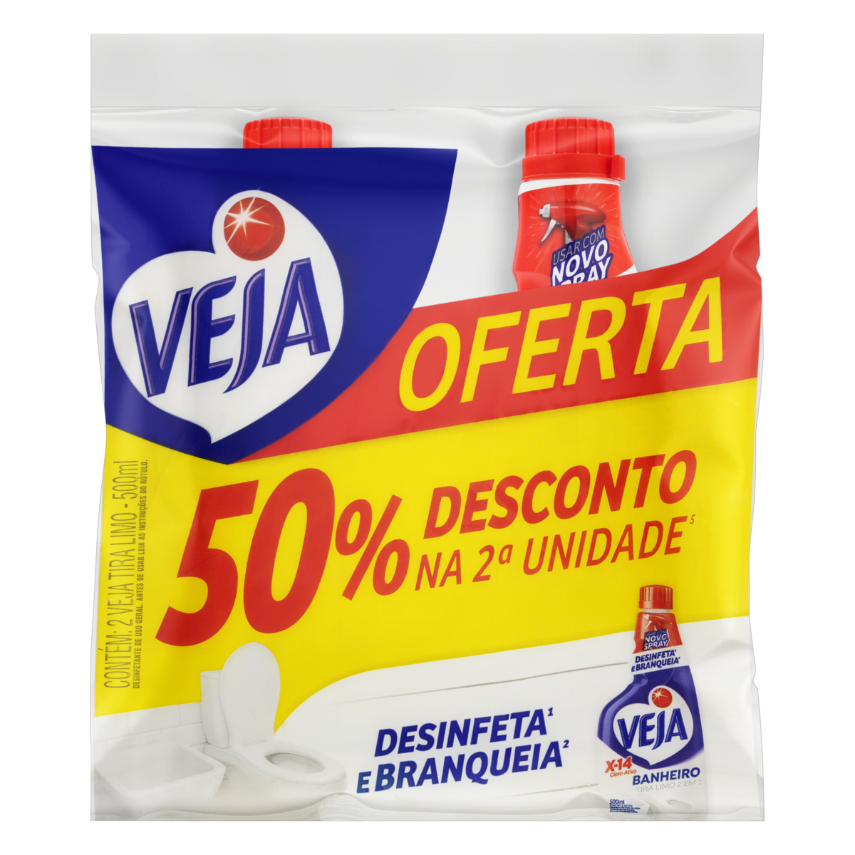 Pack Desinfetante Banheiro Tira-Limo Veja X-14 Frasco 2 Unidades 500ml Cada Grátis 50% de Desconto na 2ª Unidade Refil