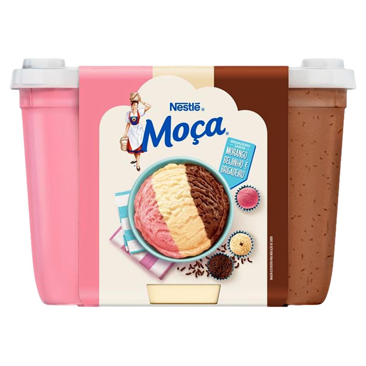 Sorvete Moça Morango, Beijinho e Brigadeiro Nestlé Pote 1,5l