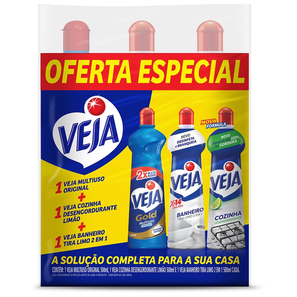 Kit Veja - 1 Limpadores Multiuso Original 500ml + 1 Limpador Cozinha Desengordurante Limão 500ml + 1 Limpador Banheiro Tira Limo 500ml