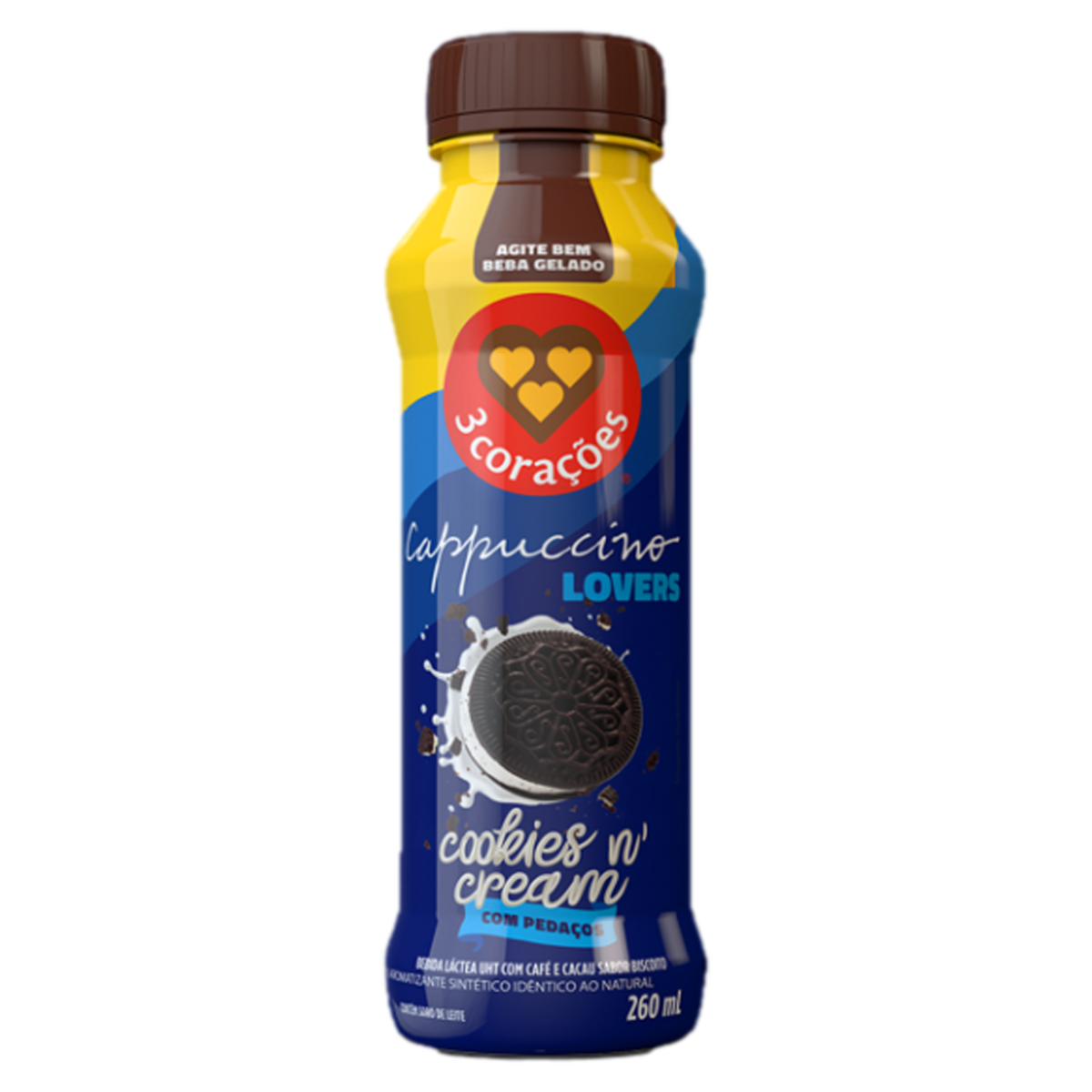 Bebida Láctea UHT Cappuccino Cookies 'n' Cream 3 Corações Lovers Frasco 260ml
