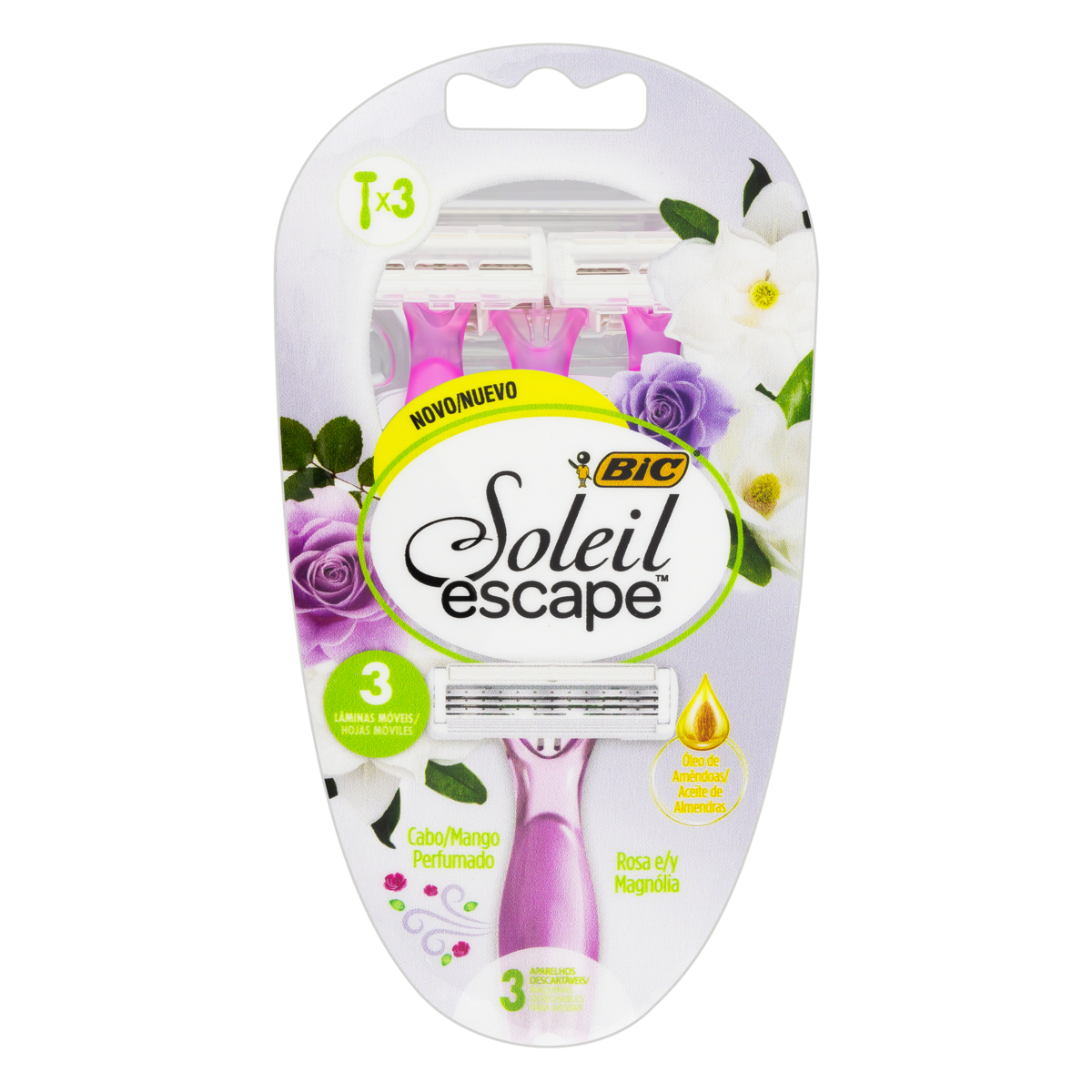 Aparelho Descartável para Depilar Rosa e Magnólia Bic Soleil Escape 3 Unidades
