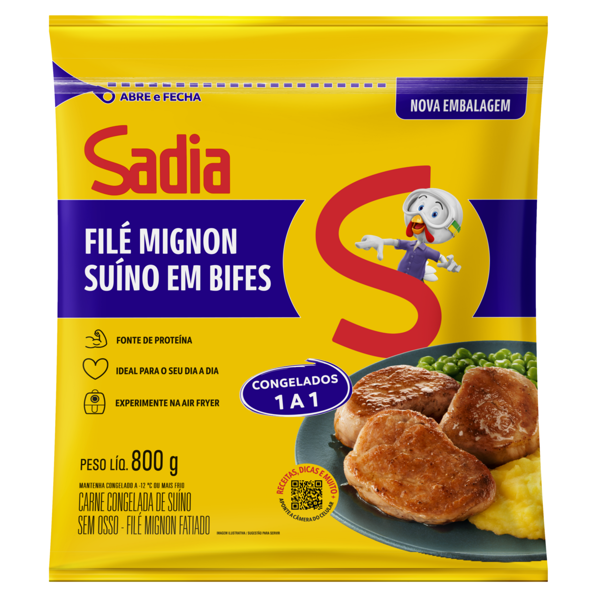 Filé Mignon Suíno em Bifes Congelado sem Osso Sadia 800g