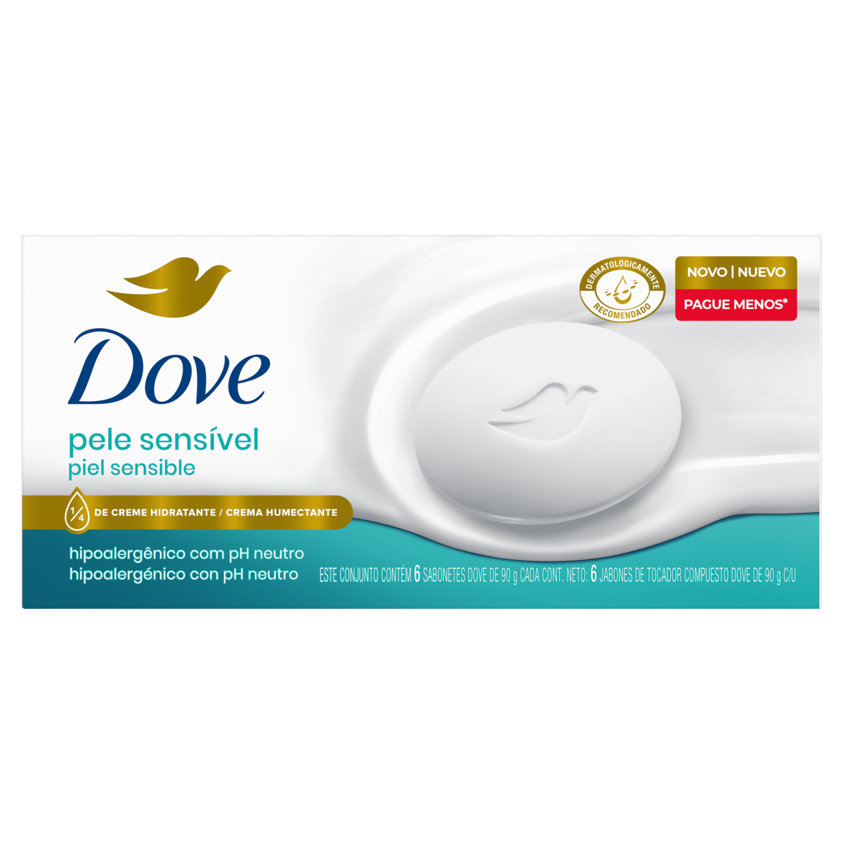 Pack Sabonete Barra Dove Pele Sensível Envoltório 6 Unidades 90g Cada Pague Menos