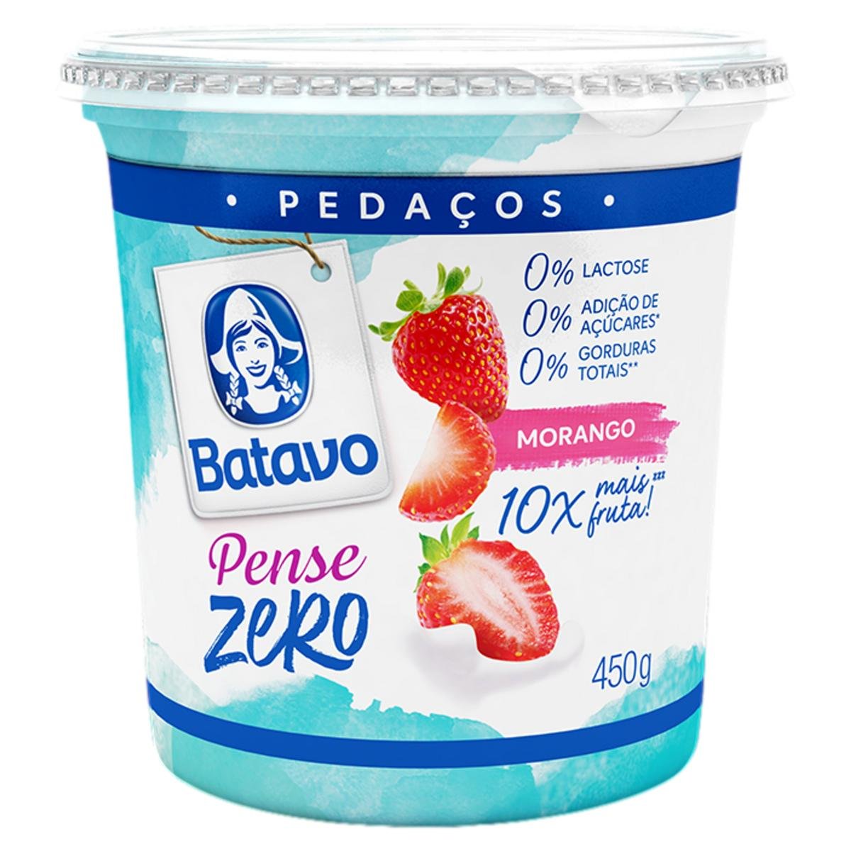 Iogurte Desnatado Morango Zero Lactose Batavo Pense Zero Pedaços Pote 450g