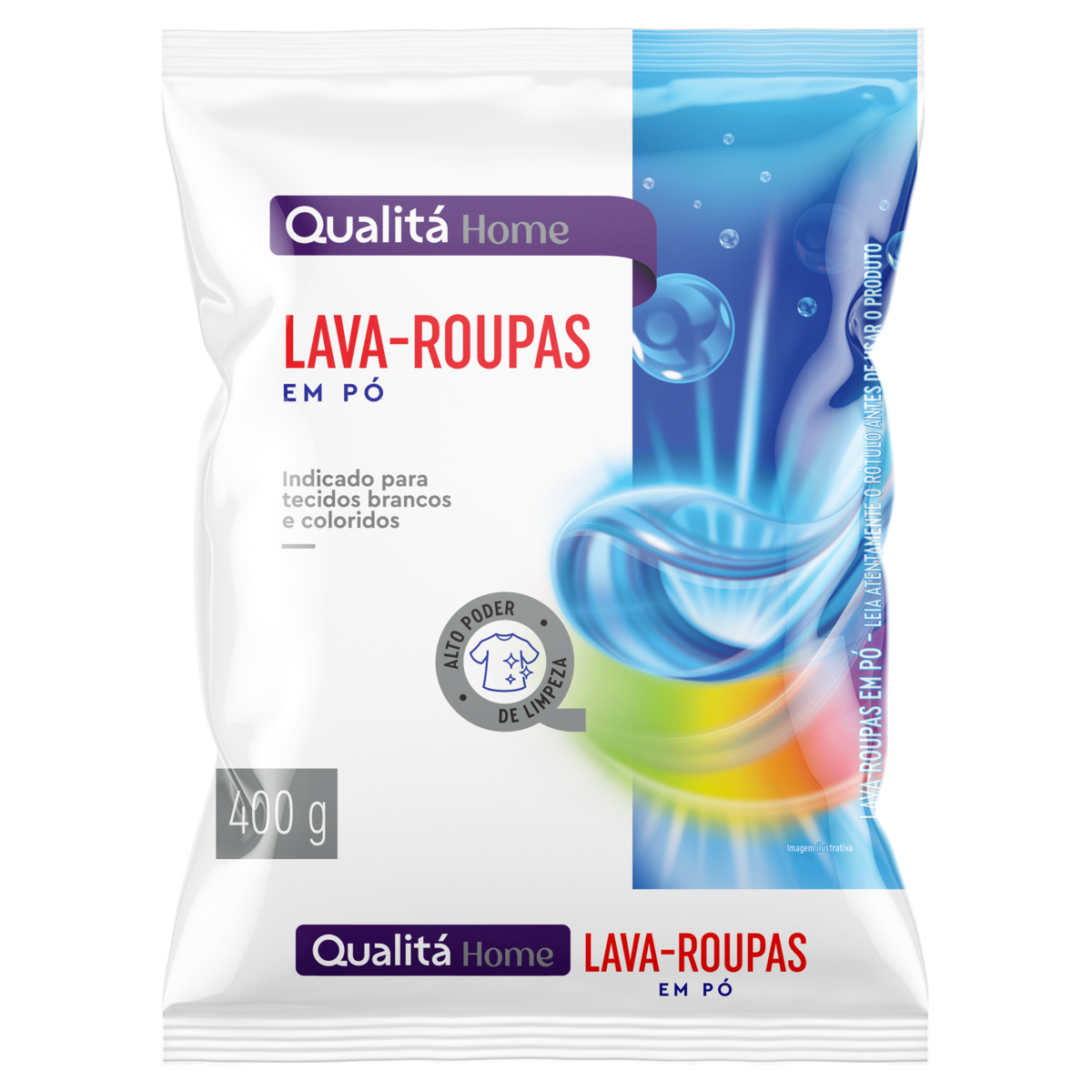 Lava-Roupas Pó Roupas Brancas e Coloridas Qualitá Home Caixa 400g