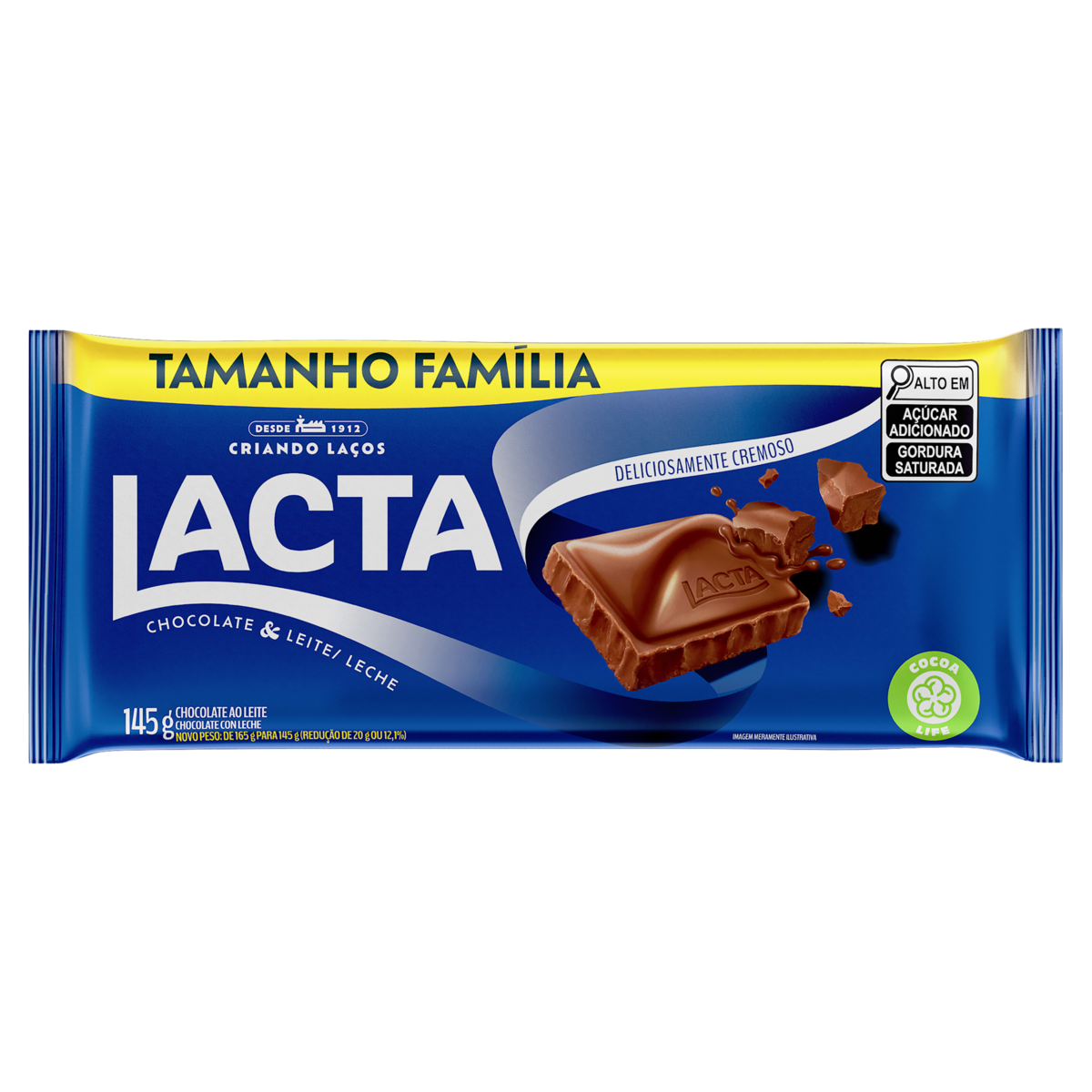 Chocolate ao Leite Lacta Pacote 145g Tamanho Família