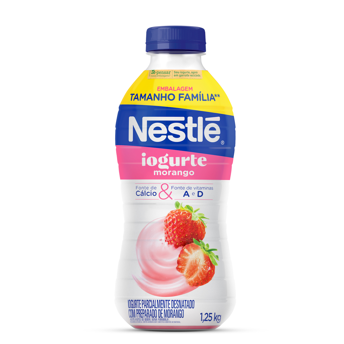 Iogurte Parcialmente Desnatado Morango Nestlé Garrafa 1,25kg Tamanho Família
