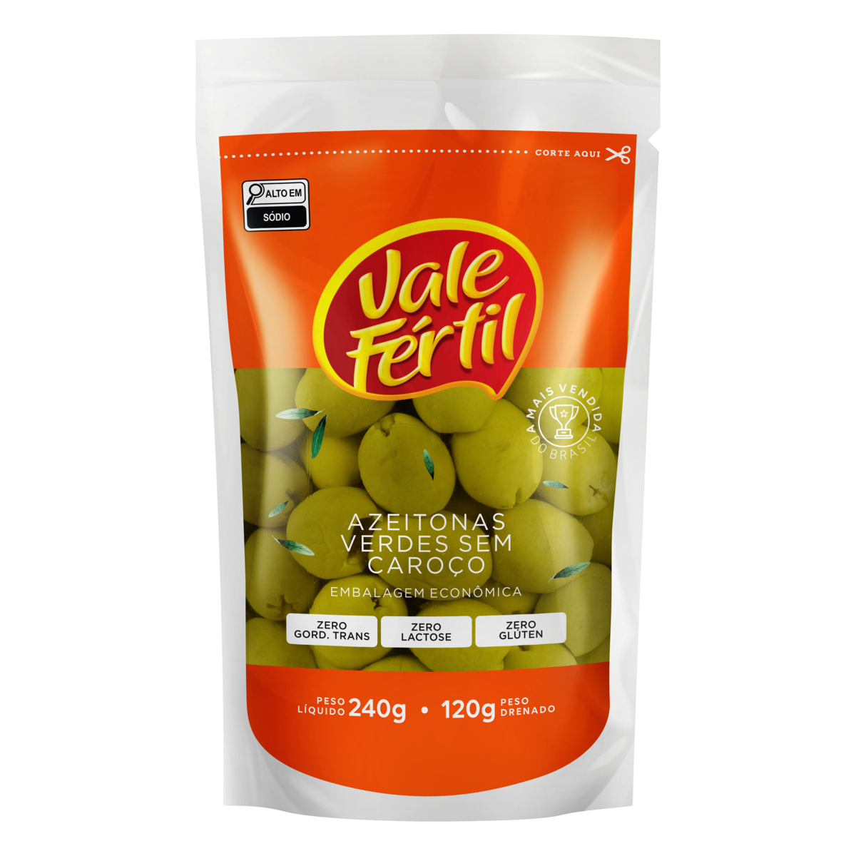 Azeitona Verde em Conserva sem Caroço Vale Fértil Sachê 120g