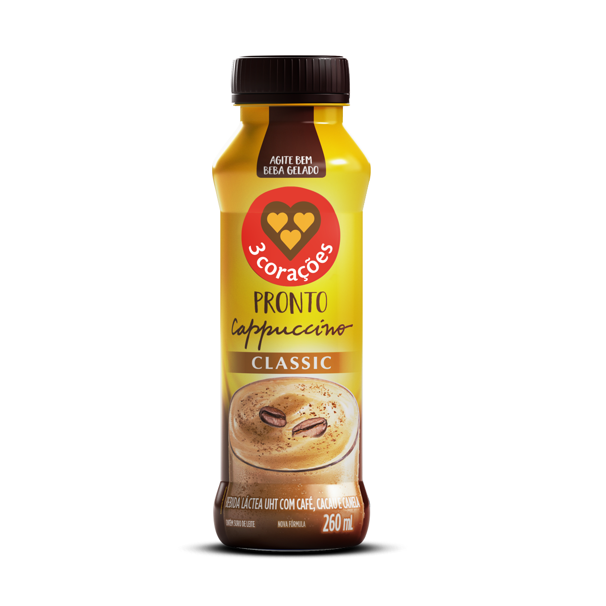 Bebida Láctea UHT Cappuccino Classic 3 Corações Frasco 260ml