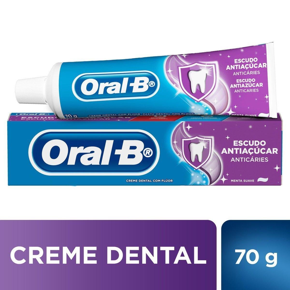 Creme Dental Menta Suave Oral-B Escudo Antiaçúcar Caixa 70g