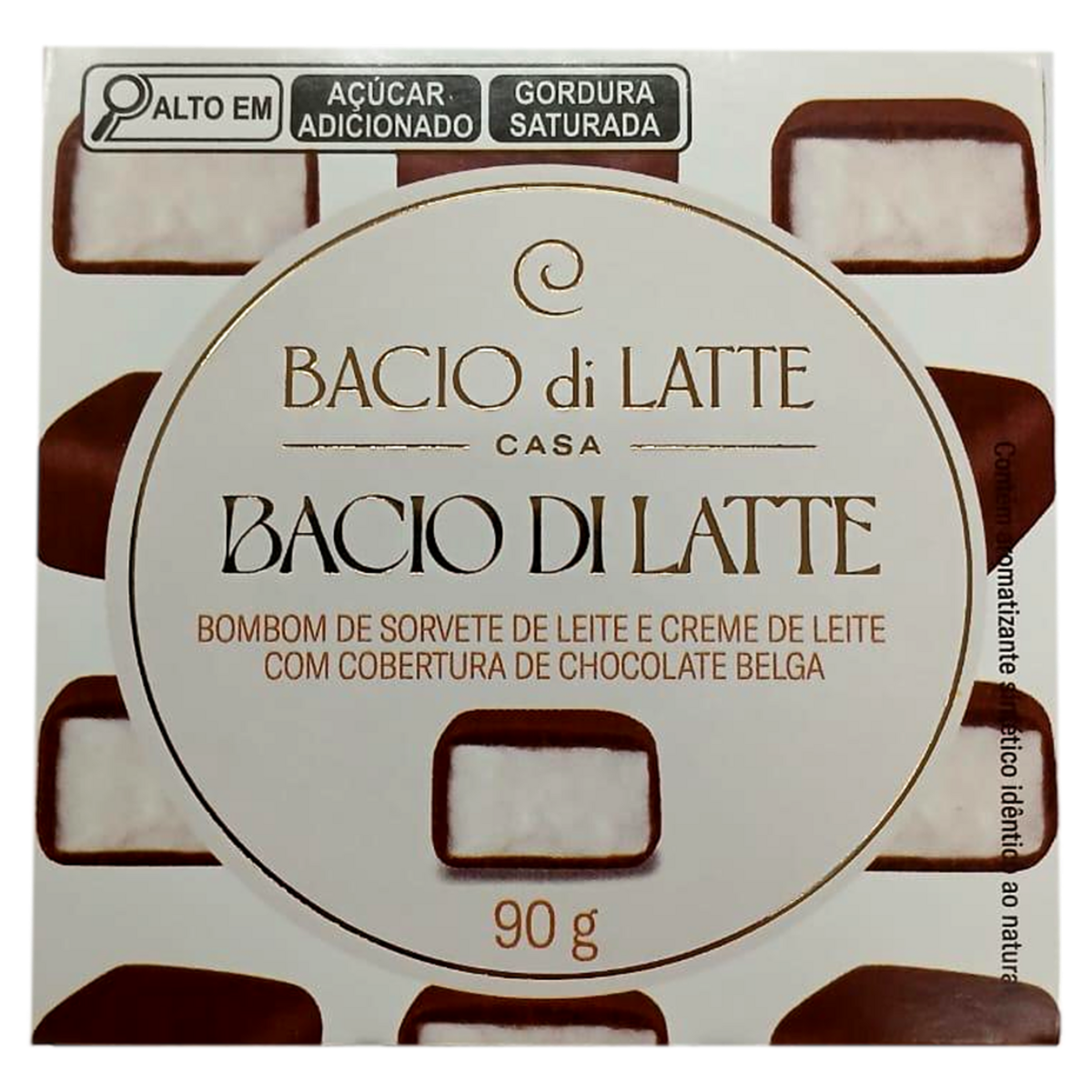 Bombom de Sorvete Leite e Creme de Leite Cobertura Chocolate Belga Bacio di Latte Caixa 90g