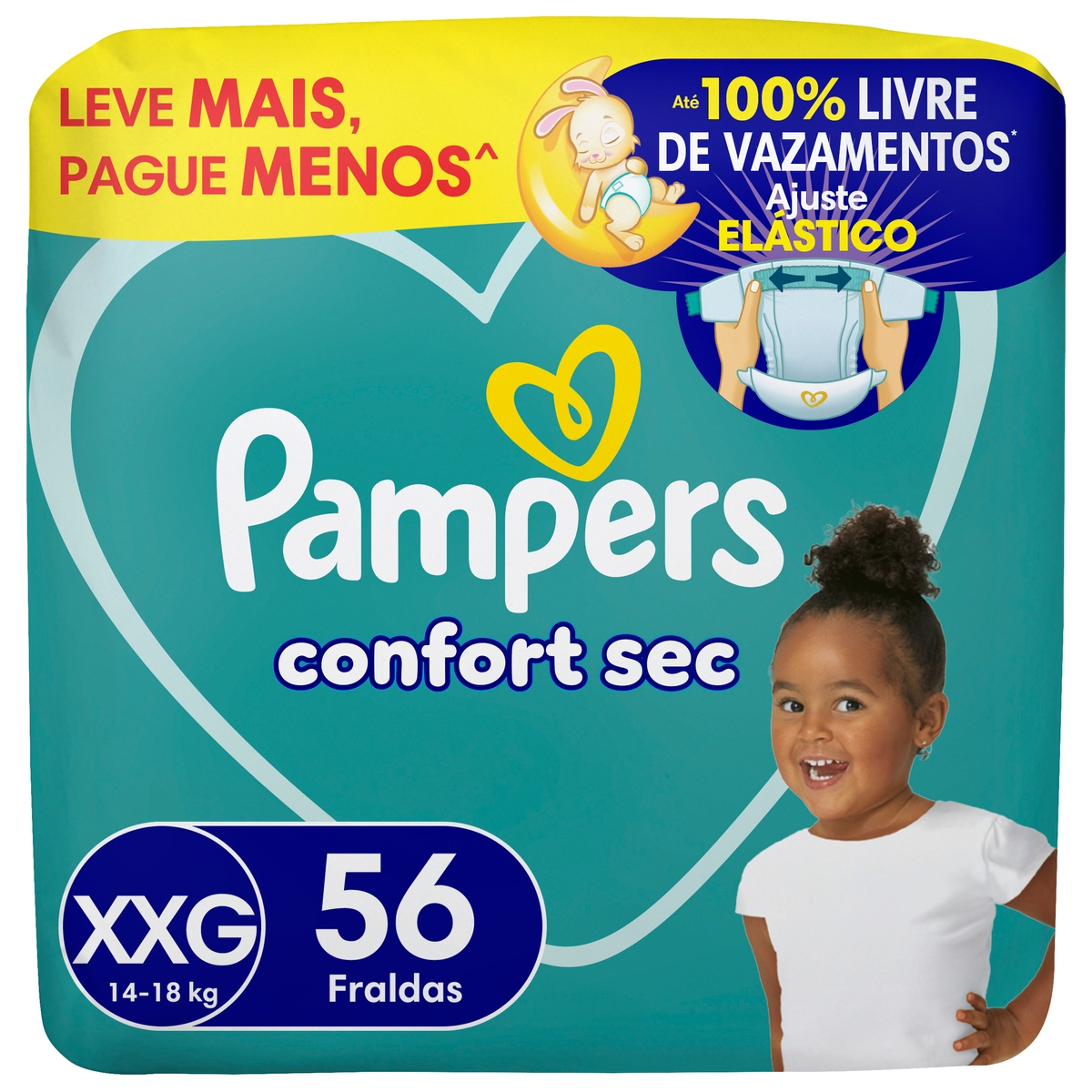 Fralda Descartável Infantil Pampers Confort Sec XXG Pacote 56 Unidades Leve Mais Pague Menos