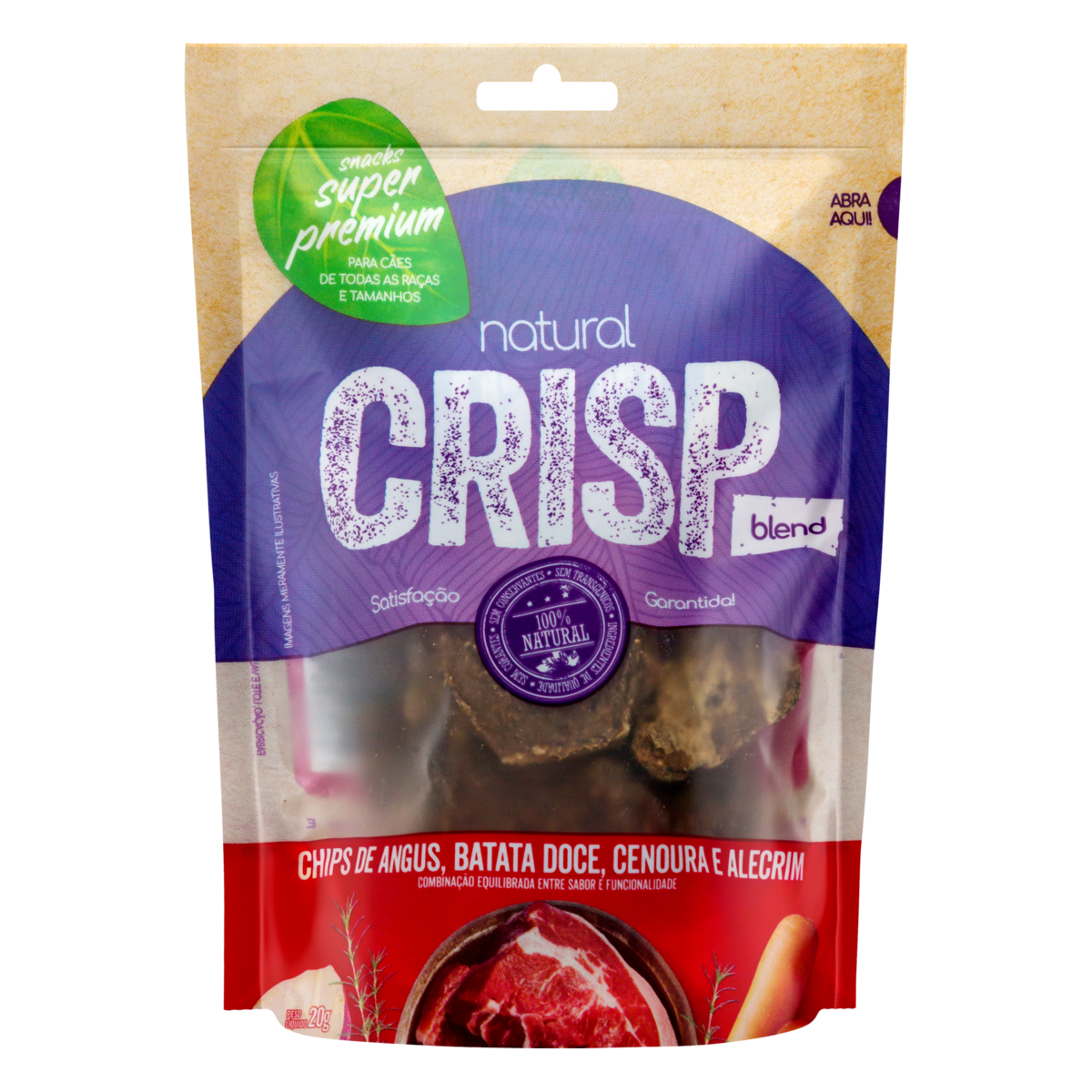 Chips para Cães Angus, Batata-Doce, Cenoura e Alecrim Natural Crisp Pouch 20g
