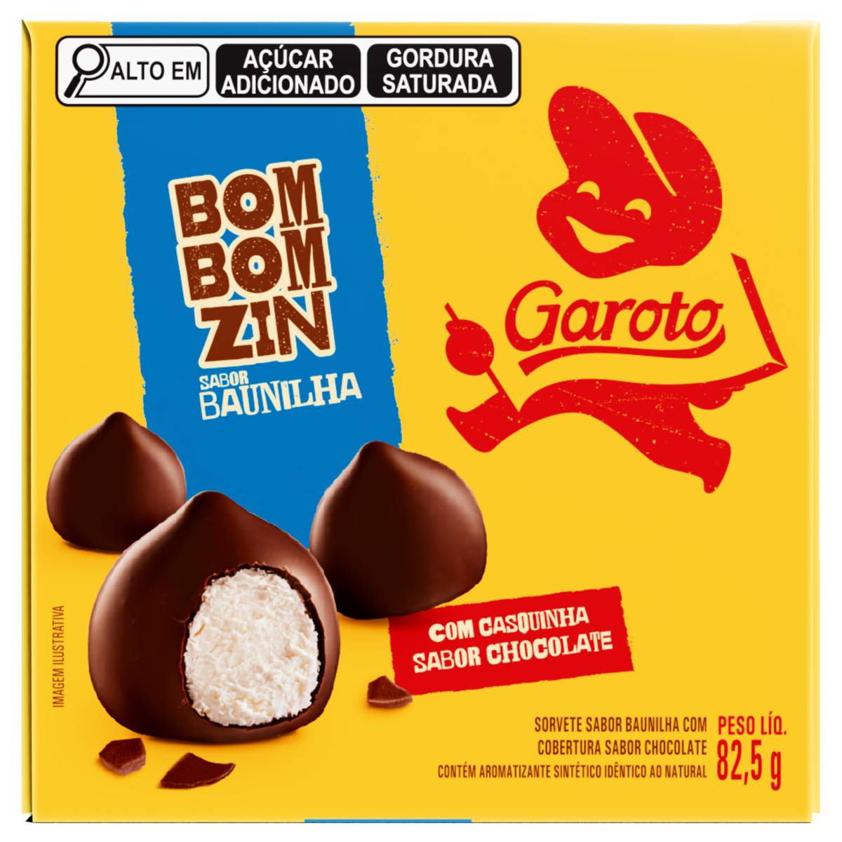 Sorvete Baunilha Cobertura Chocolate Garoto Bombomzin Caixa 82,5g